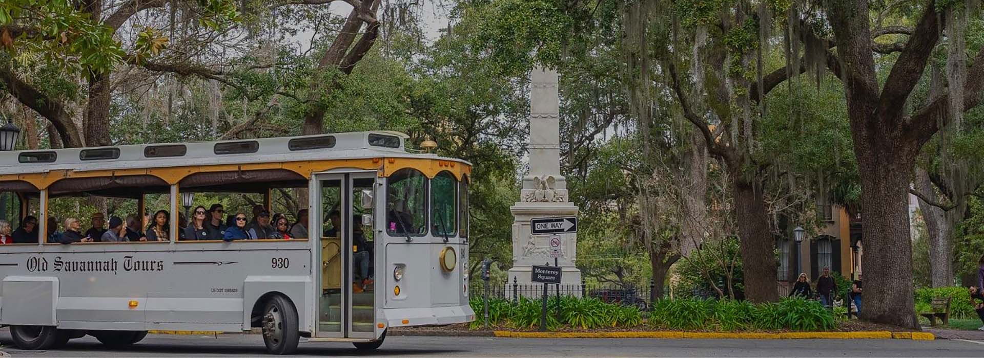 Old Savannah Tours driving past Monterey Square